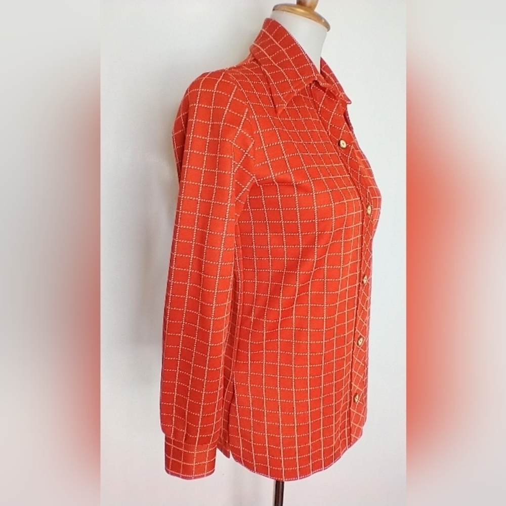 70s Poly Knit Button Down Blouse - image 1